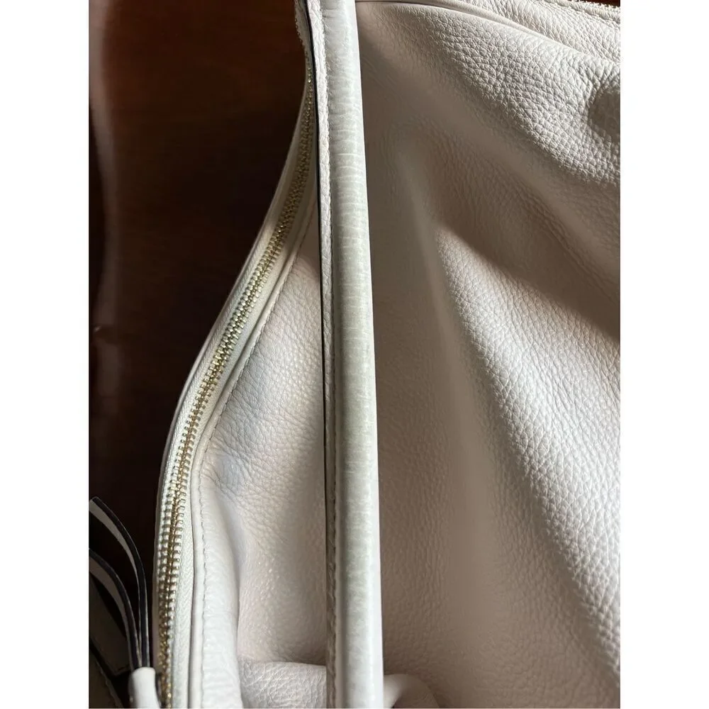 Kate spade ivory pebble leather hobo crossbody bag purse expandable zipper
